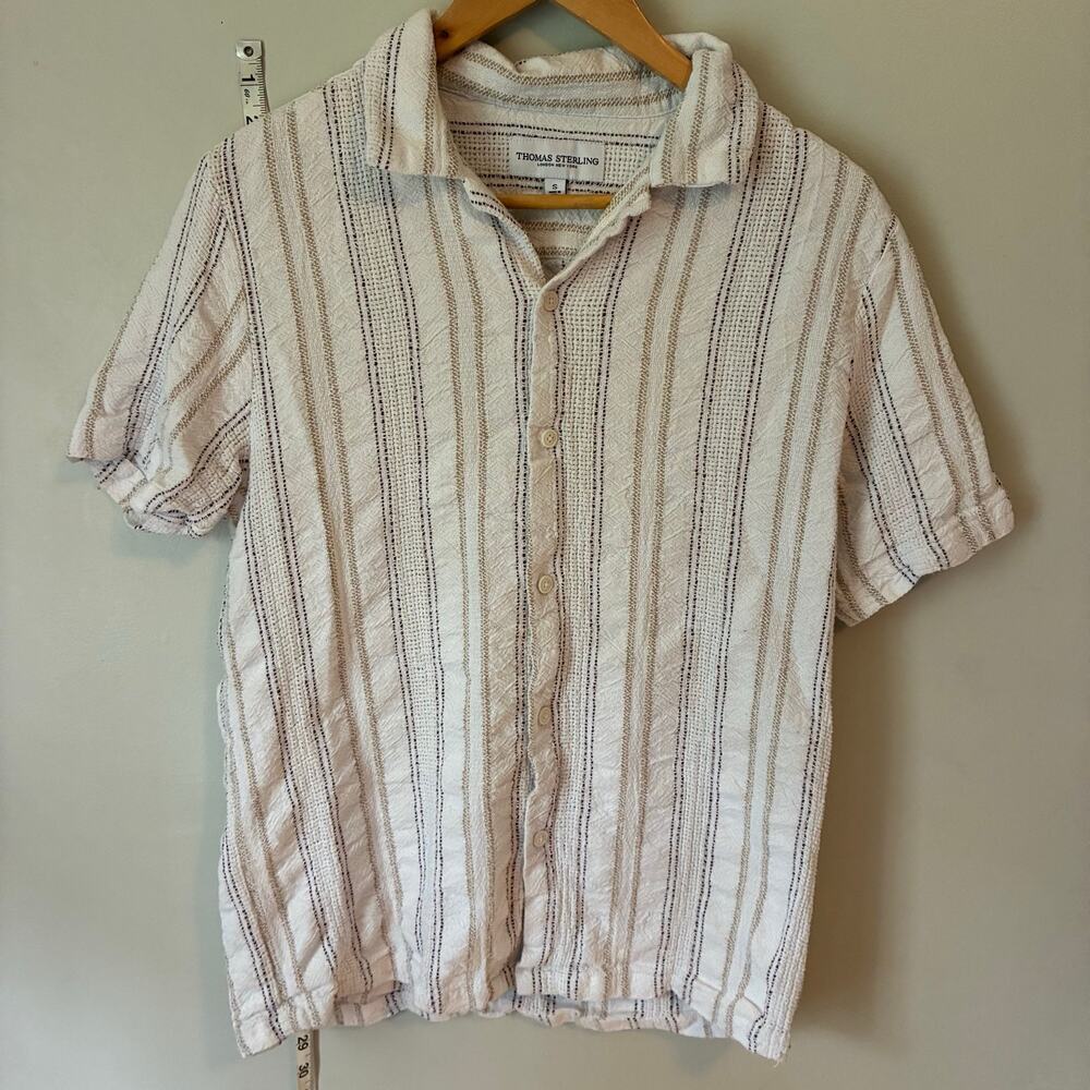 Thomas Sterling Shirt Mens Small Button Down Cotton Textured Weave Resport Camp